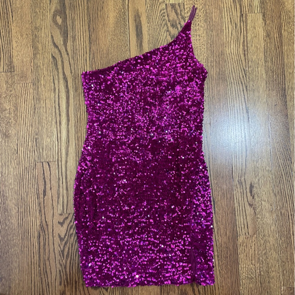 Pink Sequin One Shoulder Cocktail Semi Formal Hoco Dress Size